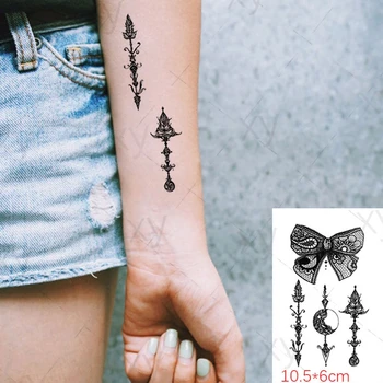 Nepremokavé Dočasné Tetovanie Nálepky Čierny Motýlik Motýľ Šípku Mesiac Falošné Tatto Flash Tetovanie Tatouage Krk, Ruky, Zápästia, Ženy, Muži