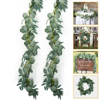 2 Meter Svadobné Dekorácie Umelé Rastliny Falošné Eukalyptu Garland Pozadie Umelé Dekor List Viniča Zelené Listy