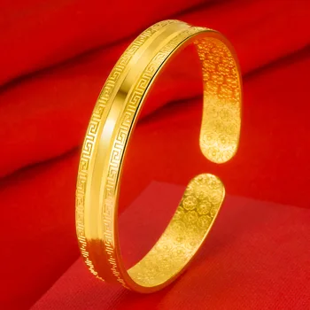 18K Žlté Zlato Náramok pre Ženy Nevestu Kvet Lesklý Otvoriť Jednoduchý Zlatý Náramok Bangles Jemné Šperky Matka, Priateľka Dary