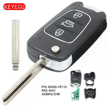 Keyecu Inovované Flip Diaľkové príveskom 3 Tlačidlo 433MHz ID46 Čip pre Hyundai Akcent 2011-2014 P/N: 95430-1R110
