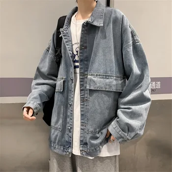 Jeseň Hong Kong Štýl iny voľné bunda denim jacket pánske kórejská verzia všestranný mládež trend lenivý top denim jacket