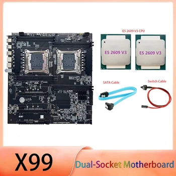 Základná doska Dual-základná Doska Socket LGA2011-3 Dual CPU Podpora RECC DDR4 Pamäte S 2XE5 2609 V3 CPU+SATA Kábel+Switch Kábel