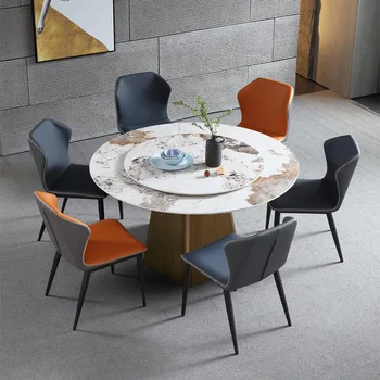 Svetlo luxusný lesklý rock plát jedálenský stôl a stoličky zmes Nordic mramoru okrúhly jedálenský stôl villa jedálenský okrúhleho stola