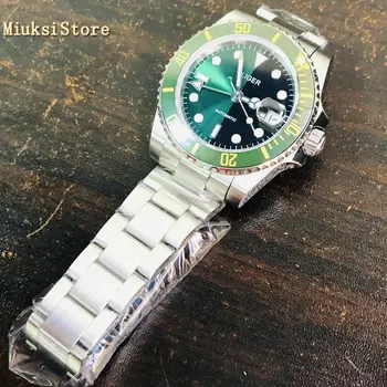 Bliger 40 mm zafírové sklo zelená čierna dial GMT dátum okno Otočiť keramická fazeta automatické pánske top business hodinky