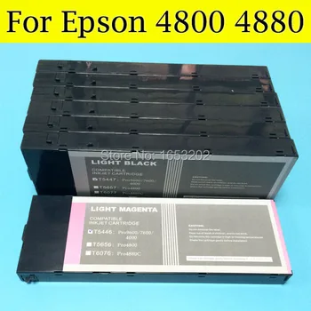 HOT Predaj!!!! 8 Farba/Set Náplň Pigment Ink Cartridge Kompatibilný Pre Epson 4880 S Ukázať Atrament Úrovni Resettable Čip