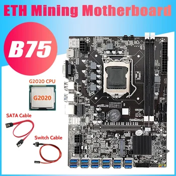 B75 USB ETH Ťažba Doske+G2020 CPU+SATA Kábel+Switch Kábel 12XPCIE Na USB3.0 DDR3 LGA1155 BTC Baník Doska