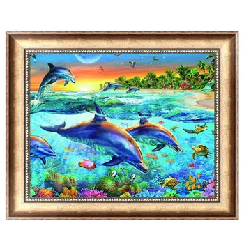 5D Plný Diamond Maľovanie Výšivky Delfíny Cross Stitch Remesiel Domova