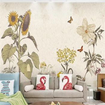 Dekoratívne tapety série Americkom štýle Škandinávskeho malé čerstvé štýl slnečnice rastlín, TV joj, steny dekoratívne maľby
