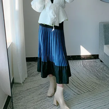 Miyake dizajnér dámske sukne nové jesenné a zimné vysoký pás kontrast farieb voľné veľká skladaná sukňa