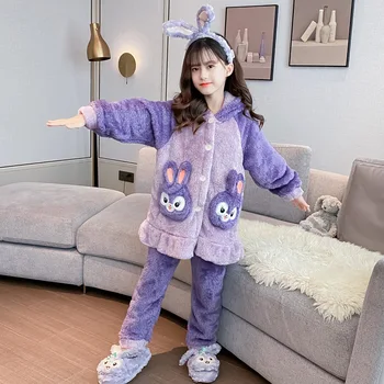 2021 Zimné nový štýl študentka, s kapucňou pyžamá dievča cartoon sebe králik zvierat anime flanelové pyžamo, dámske pyžamá
