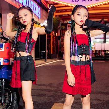 Detské Jazz Tanečné Kostýmy Čínsky Štýl Dievčatá Červené Kpop Oblečenie Sála Hip Hop Tanečné Oblečenie Festival Streetwear DN12227
