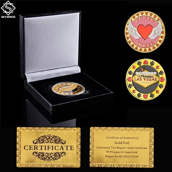 USA Anjel Poker Chip Vitajte Na Nevada Las Vegas Casino Zberateľské Zlaté Mince Šťastie Token Kovové Mince Darčeky W/ Luxusné Box