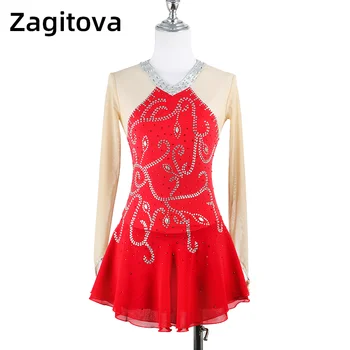 Zagitova Vlastné krasokorčuľovanie Šaty Pre Dievčatá A Ženy, Korčuľovanie Oblečenie Červený Dlhý Rukáv Výkon Oblečenie drahokamu