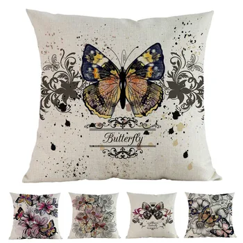 Farebný Motýľ A Kvety Vektor Geometrický Vzor Obliečky Bavlna Vankúš Domov Gauč Dekorácie Vankúš 45x45cm