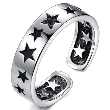 Black Star Pentagram Ročníka, Robustný Nastaviteľný Prst Thai Striebornom Krúžku Pre Ženy, Mens Módne Jednoduché Šperky, Darčeky S-R2188