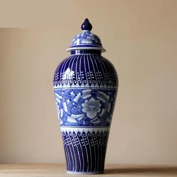 Bytové Jingdezhen Keramické chrámu jar váza, Modré A Biele Porcelánové Ozdoby, Obývacia izba keramické dekorácie jar
