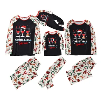 Vianočnú Atmosféru Pohárov Na Víno, Plavky Rodiny Zodpovedajúce Pyžamo Nastaviť Vianočné Oblečenie Rodiny Pyžamo Dospelá Dieťa Dieťa Sleepwear