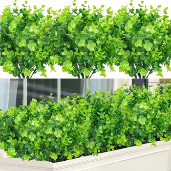 7 Zväzkov Umelé Zelene Vychádza Falošné Rastliny Odolné Voči Blednutiu Faux Plastové Eukalyptu Stonky