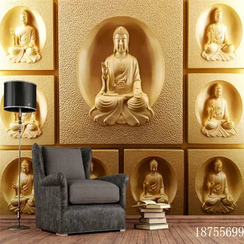 Vlastné Zlaté 3D Stereoskopické Plastický Sôch Budhu Stenu Foto Tapety pre Chrám Budhistický Chrám Papier Pozadí Steny 3D