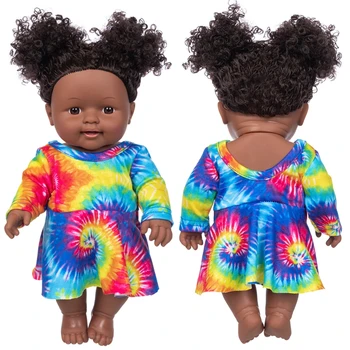Rainbow, Šaty+30 cm DollChristmas Najlepší Darček Pre Dievčatká Black Hračka Mini Roztomilý Výbušné účes Bábika Deti, Dievčatá