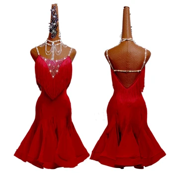 Ženy, Dievčatá Latinskej Tanečnej Súťaže Výkon Šaty Výkon Dance Sukne Odporúča Poklad Červená Lemovaný Oblečenie