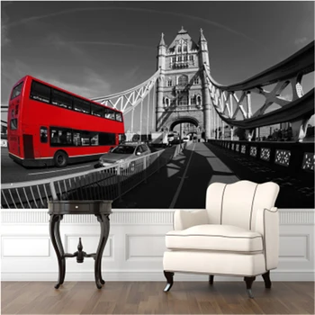 beibehang tapety Európskej nostalgické retro čiernej a bielej fotografie architektonické umenie 3D Tower Bridge 3d tapety nástenná maľba