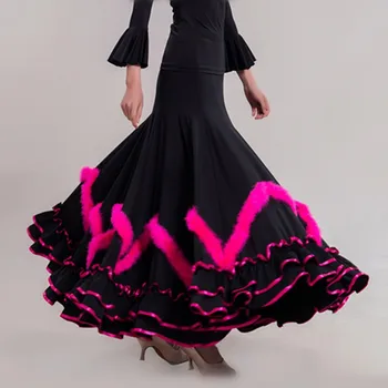 dámske dlhé sála sukne flamenco tanec sukne valčík sukne španielsky tanečné kostýmy, tanec nosenie Čína štandardné sukne perie