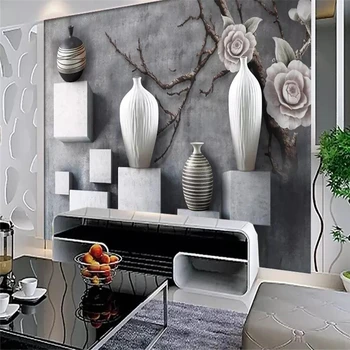 Dekoratívne tapety Tvorivé čierna a biela váza 3D pozadie nástenné maľby