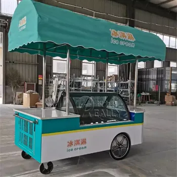 Prispôsobený OEM Mobile Ice Cream Chladnička Kiosk Strane Push Hot Dog Občerstvenie, zmrzlina Predajné Vozíky S Mrazničkou