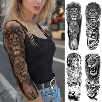 Nepremokavé Dočasné Tetovanie Nálepky Lev, Tiger, Leopard Zvierat Flash Tatto Realistické Body Art Veľké Rameno Falošné Tetovanie Ženy Muži