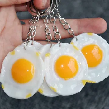 10 PC creative simulácia potravín živice vyprážané vajcia keychain prívesok, vajíčko, taška prívesok darček