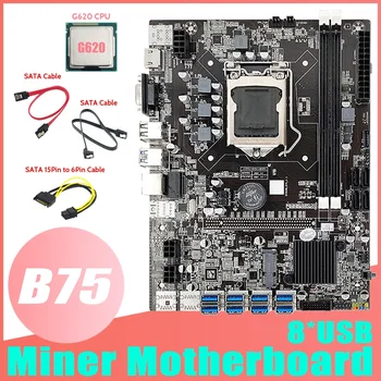 B75 ETH Ťažba Doske 8XUSB+G620 CPU+2XSATA Kábel usb+SATA 15 kolí K 6Pin Kábel LGA1155 B75 USB Baník Doska