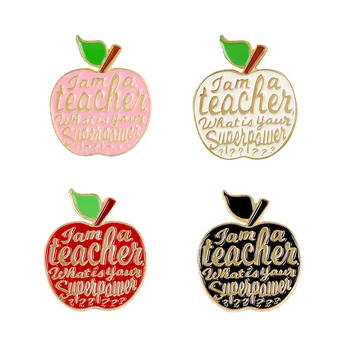 Som učiteľka nastaviť kolíky Učiteľov najlepšie darčeky, smalt kolíky Black white apple odznaky, brošne Klopě pin odznaky Ovocných rastlín šperky