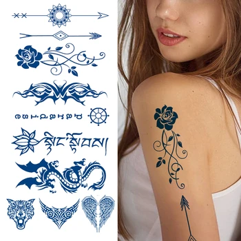 Sexy Kvet Dočasné Tetovanie Pre Ženy, Maľovanie Ramena Body Art Nohy Modrá Šťavy Tetovanie Nálepky Realistické Falošné Nepremokavé Tetovanie