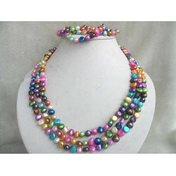 Nové Šťastie Pearl Šperky Set Očarujúce 3 Riadky Multicolor Barokový Pravých Sladkovodných Perlový Náhrdelník Náramok Očarujúce Ženy Darček