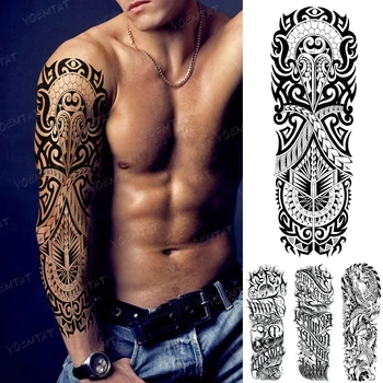 Veľké Rameno Nepremokavé Dočasné Tetovanie Nálepky Čierne S Tribal Totem Stroj Výstroj Flash Tetovanie Body Art Falošné Rukáv Tatto Muži Ženy