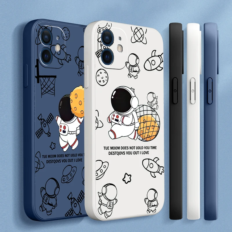 Kvapalné Silikónové obaly Na iPhone 13 11 12 Pro Mini X XR XS Max Tvorivé Astronaut Telefón Funda Capa Pre 6 6 7 8 Plus SE 2020