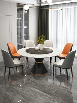 Taliansky minimalistický rock tanier okrúhly stôl s gramofónu 1,2 m Moderný minimalistický luxusné mramorové jedálenský stôl a stoličky 1,3 m.