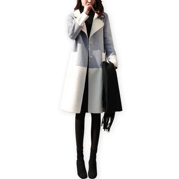 Módne farby zodpovedajúce kabát dlhé jesenné a zimné nové kórejská verzia populárnej vlnené kabát a hrubé dámske vlnené kabát
