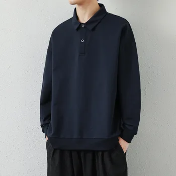 Dlhý Rukáv Topy POLO Tričko Muži Jeseň Jar Modrá Bežné Tričko kórejský Chlapci Sivá Polo Shirts Plus Veľkosť 3xl 4xl Streetwear